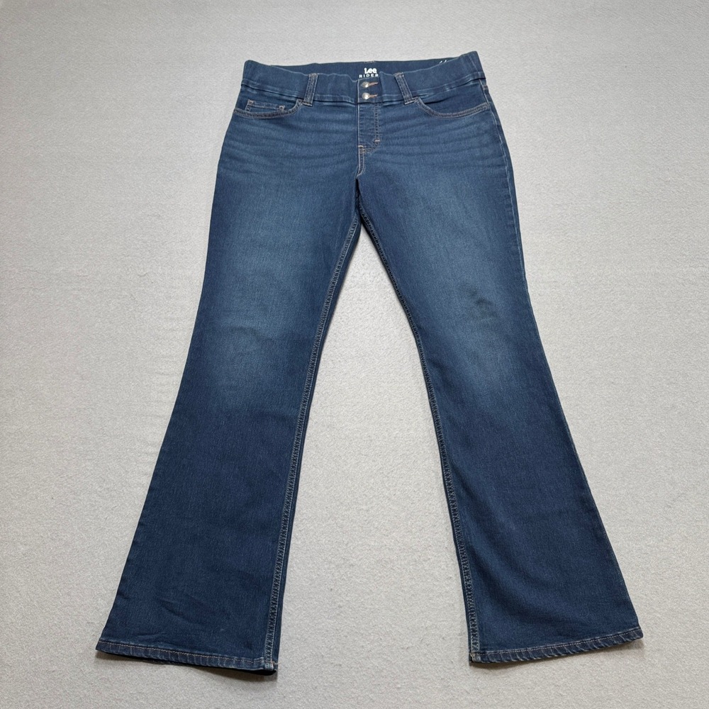 Lee Riders Flare Jeans Women's 14 Blue Denim Dark Wash Stretch High Rise Buttons